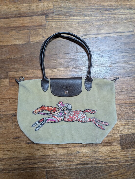 Longchamp Handbags - Longchamp Victoire Patchwork Corduroy Med Beige and Brown Leather Trim Tote